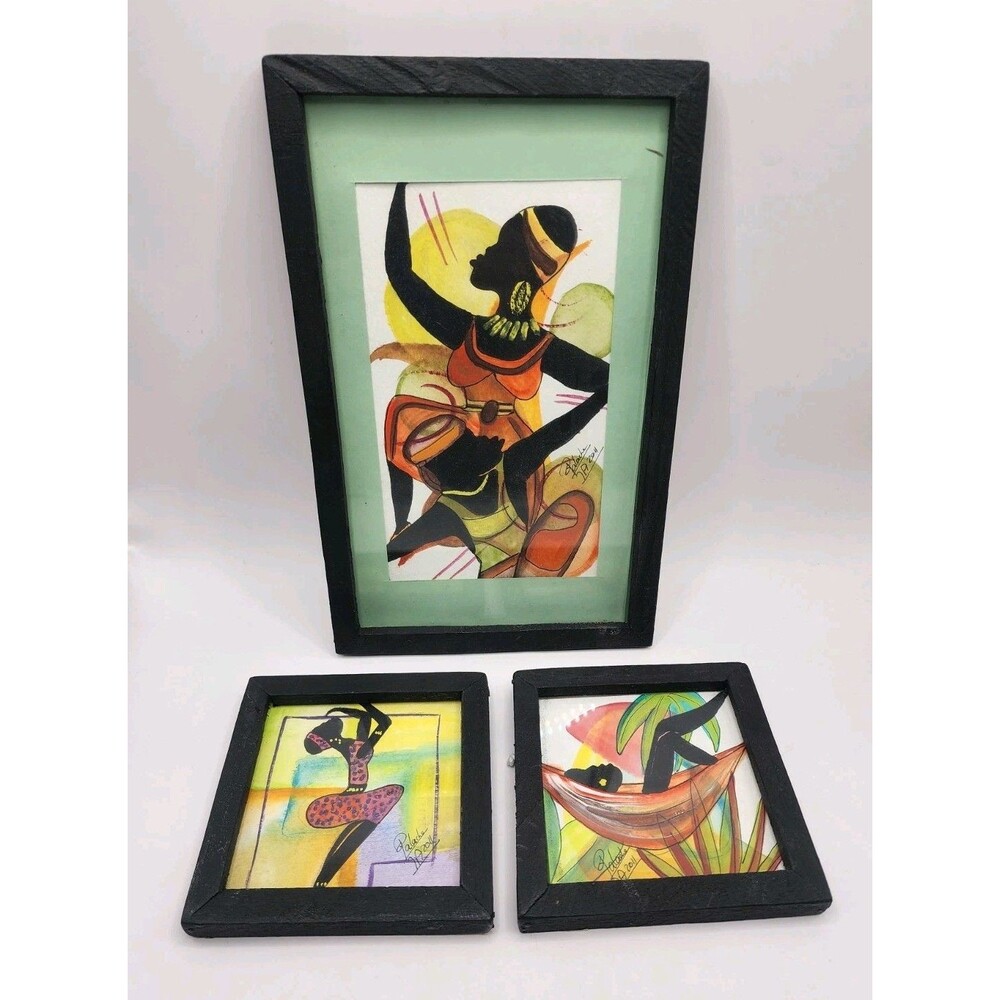 Jamaican Souvenir Watercolor Paintings Set Of 3 Framed And Signed